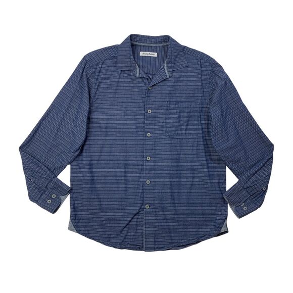 Tommy Bahama Shirt Mens M Medium Storm Blue White Isle Striped Button Up Cotton - Picture 1 of 10